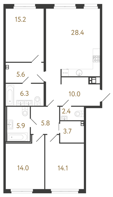 Трёхкомнатная квартира №110 в ЖК Визионер - 111.5 м²  - №2