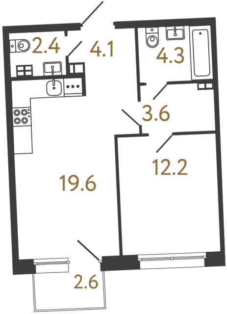 Однокомнатная квартира №16 в ЖК Цвет Зеленогорска - 46.2 м²  - №2