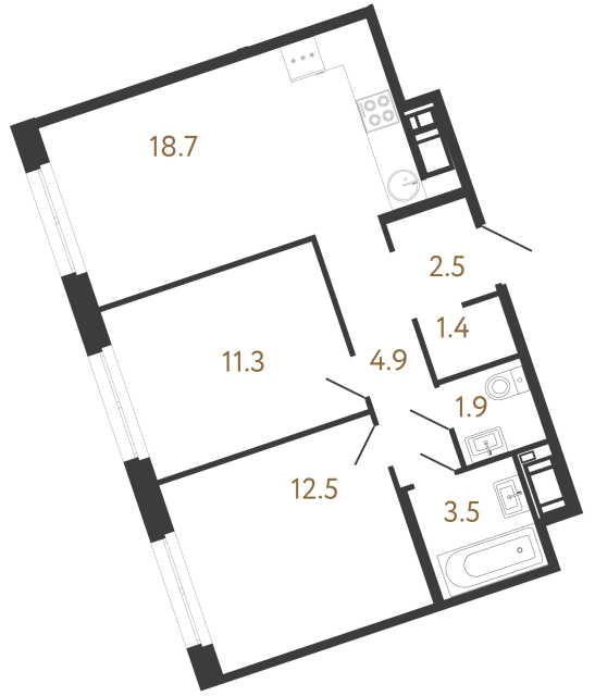 Двухкомнатная квартира №79 в ЖК Литера - 56.7 м²  - №2