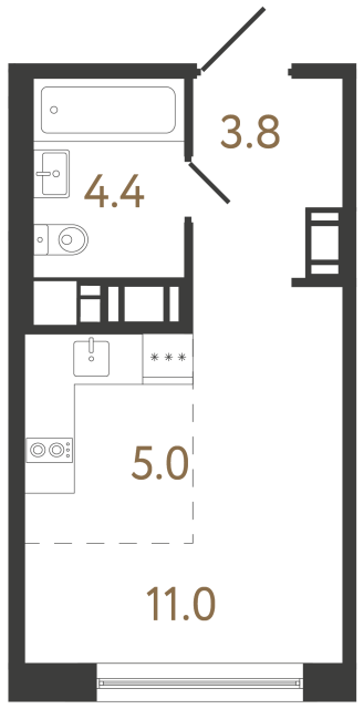 Студия №54 в ЖК Передвижники 2 - 24.2 м²  - №2