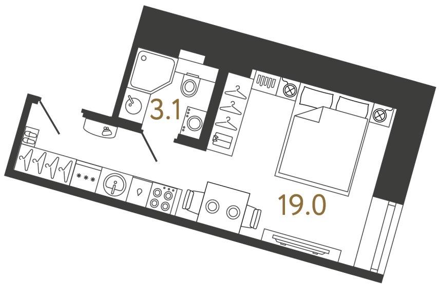 Однокомнатный номер №141 в ЖК Типография - 22.1 м²