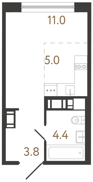 Студия №75 в ЖК Передвижники 2 - 24.2 м²  - №2
