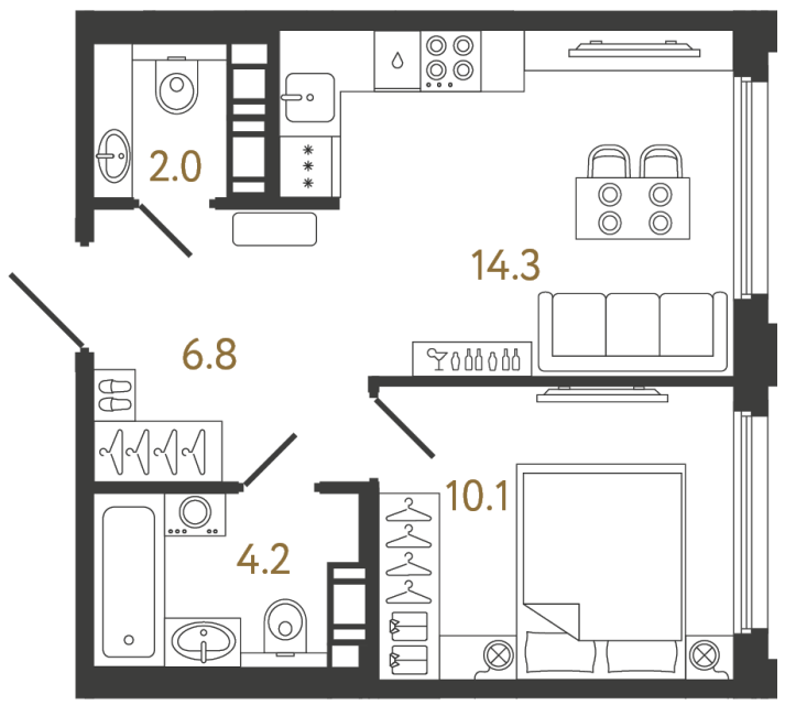 Однокомнатная квартира №919 в ЖК Гений - 37.4 м²