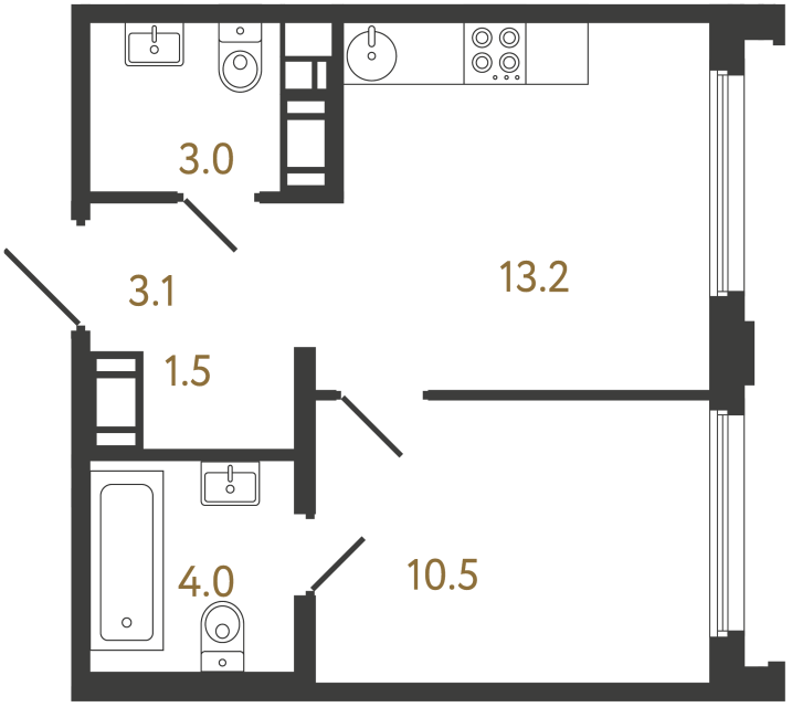 Однокомнатная квартира №855 в ЖК Гений - 35.3 м²  - №2