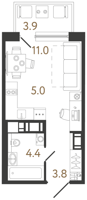 Студия №279 в ЖК Передвижники 2 - 24.2 м²