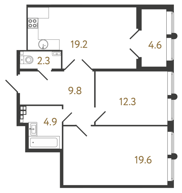 Двухкомнатная квартира №116 в ЖК Миръ - 68.1 м²  - №2