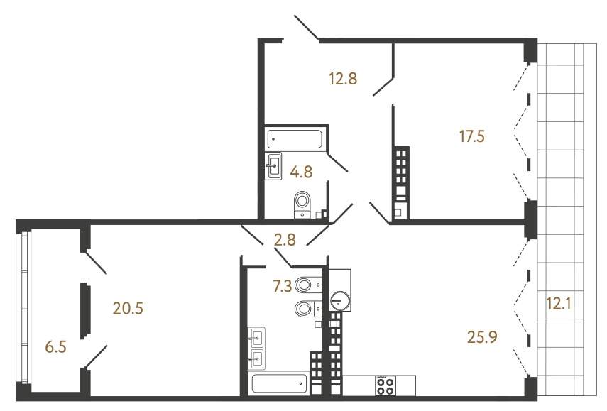 Двухкомнатная квартира №86 в ЖК Миръ - 91.6 м²  - №2