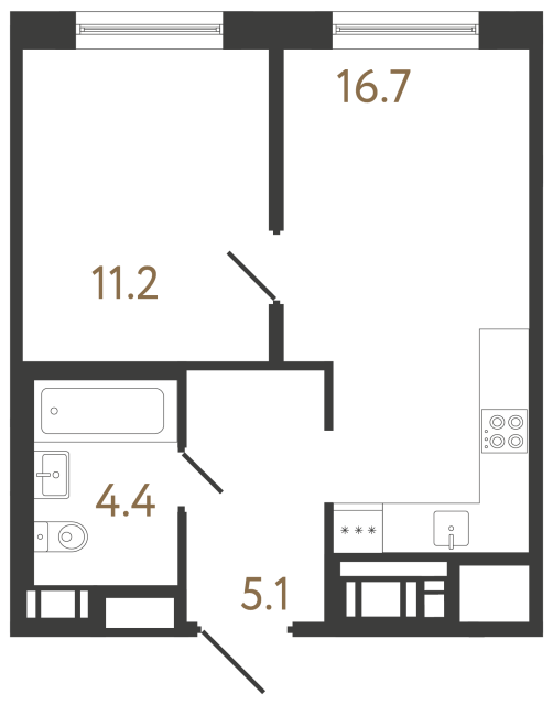 Однокомнатная квартира №176 в ЖК Передвижники 2 - 37.4 м²  - №2