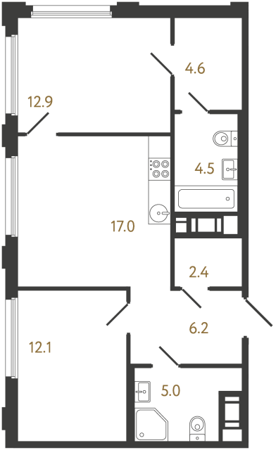 Двухкомнатная квартира №750 в ЖК Гений - 64.7 м²  - №2