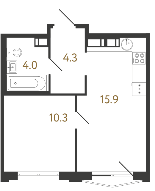 Однокомнатная квартира №334 в ЖК Струны - 34.5 м²  - №2