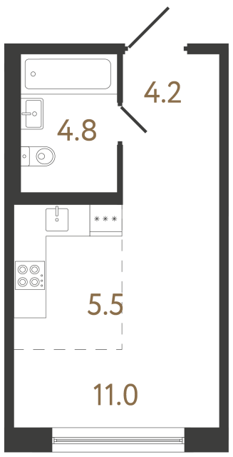 Студия №285 в ЖК Передвижники 2 - 25.5 м²  - №2