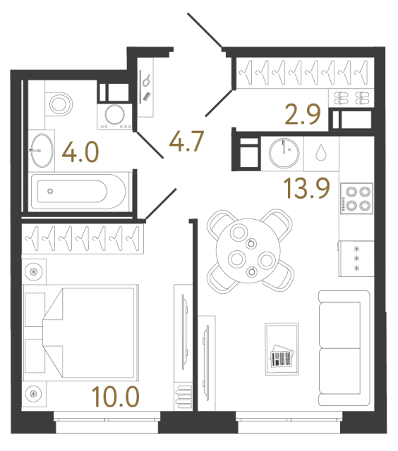Однокомнатная квартира №906 в ЖК Струны 2 оч. - 35.5 м²