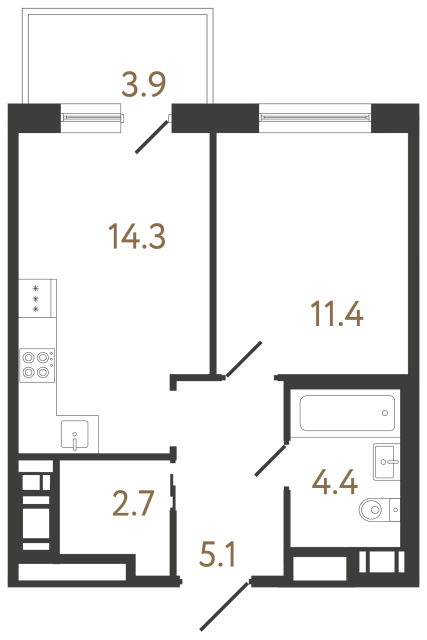 Однокомнатная квартира №226 в ЖК Передвижники 2 - 37.9 м²  - №2