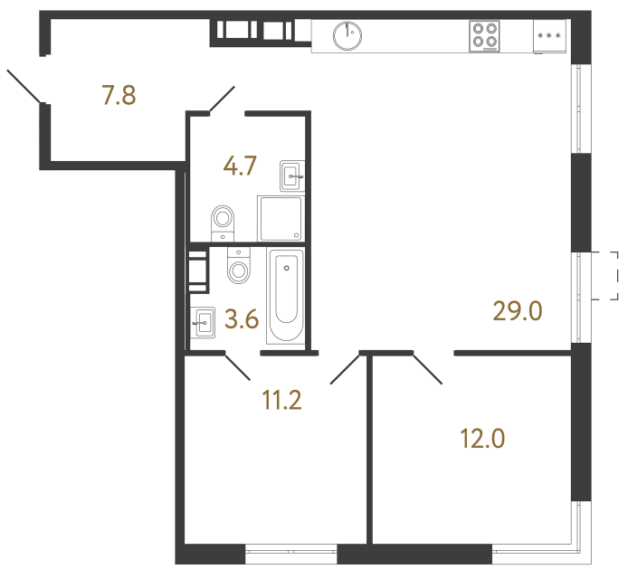 Двухкомнатная квартира №451 в ЖК Струны - 68.3 м²  - №2
