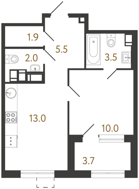 Однокомнатная квартира №438 в ЖК Струны - 35.9 м²  - №2