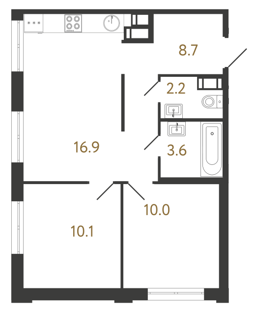 Двухкомнатная квартира №359 в ЖК Струны - 51.5 м²  - №2