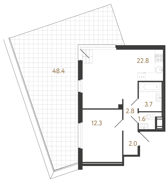 Однокомнатная квартира №180 в ЖК Литера - 45.1 м²  - №2