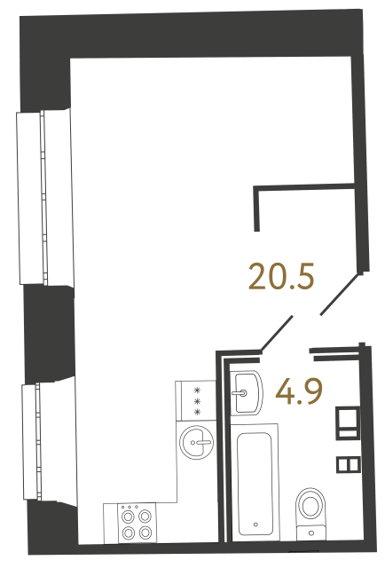 Апартаменты-студия №67 в ЖК Светоч - 28.9 м²  - №2