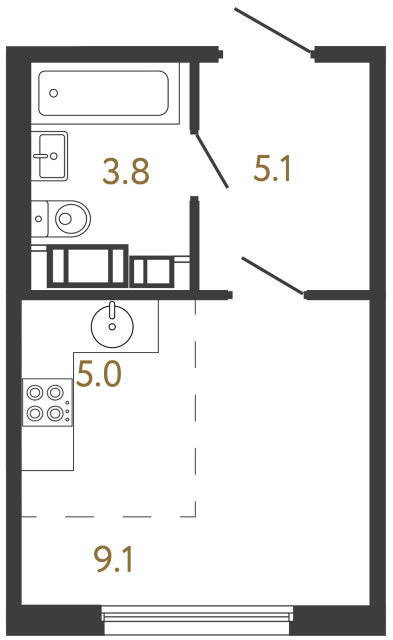Студия №125 в ЖК Гений - 23 м²  - №2