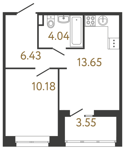 Однокомнатная квартира №925 в ЖК Ultra City 3 - 34.3 м²  - №2