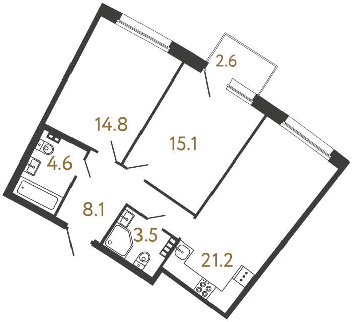 Двухкомнатная квартира №64 в ЖК Цвет Зеленогорска - 67.3 м²  - №2