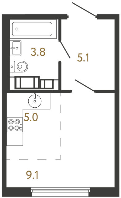 Студия №31 в ЖК Гений - 23 м²  - №2