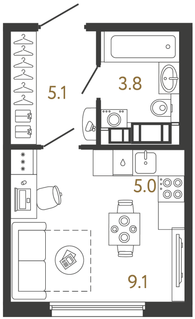 Студия №6 в ЖК Гений - 23 м²