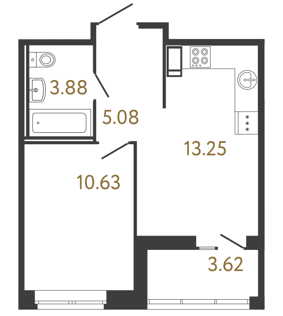 Однокомнатная квартира №166 в ЖК Ultra City 3 - 32.84 м²  - №2