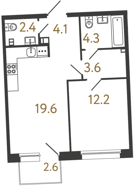 Однокомнатная квартира №9 в ЖК Цвет Зеленогорска - 46.2 м²  - №2