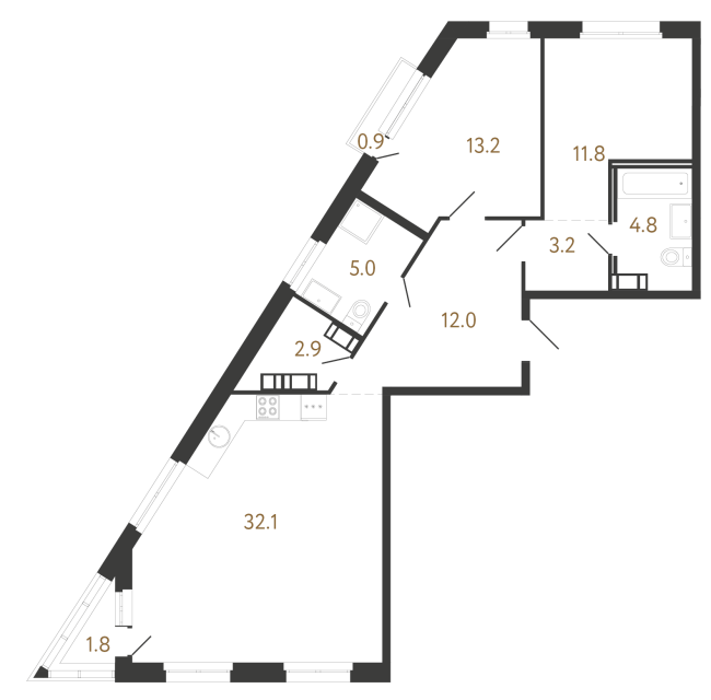 Двухкомнатная квартира №103 в ЖК Куинджи - 85 м²  - №2