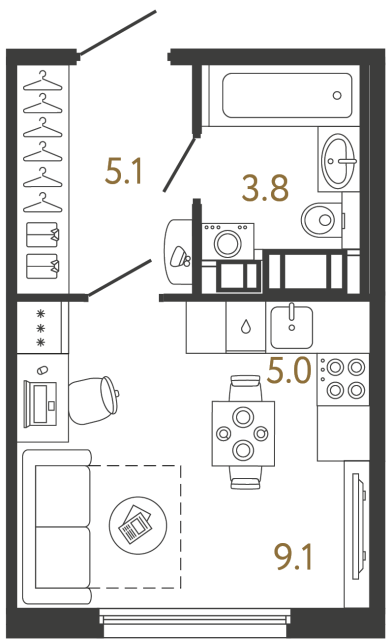 Студия №124 в ЖК Гений - 23 м²