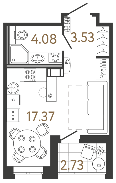 Студия №733 в ЖК Ultra City 3 - 24.98 м²