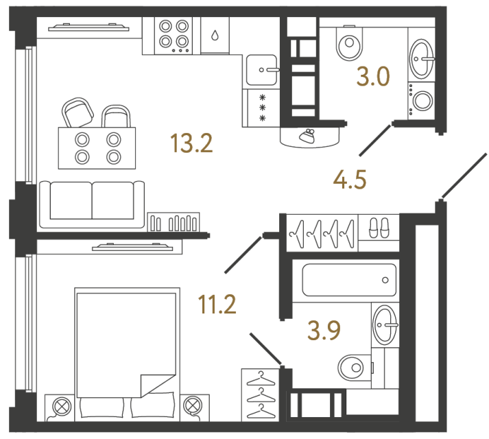Однокомнатная квартира №274 в ЖК Гений - 35.8 м²