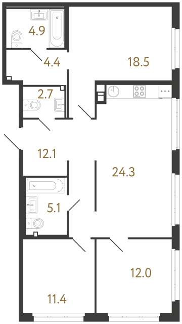 Трёхкомнатная квартира №102 в ЖК Визионер - 95.4 м²  - №2