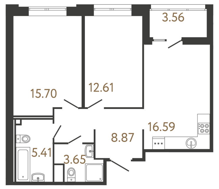 Двухкомнатная квартира №485 в ЖК Ultra City 3 - 62.83 м²  - №2
