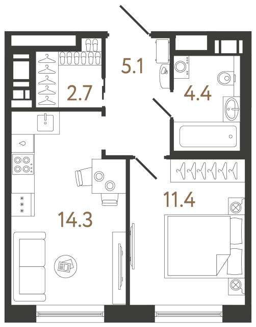 Однокомнатная квартира №192 в ЖК Передвижники 2 - 37.9 м²