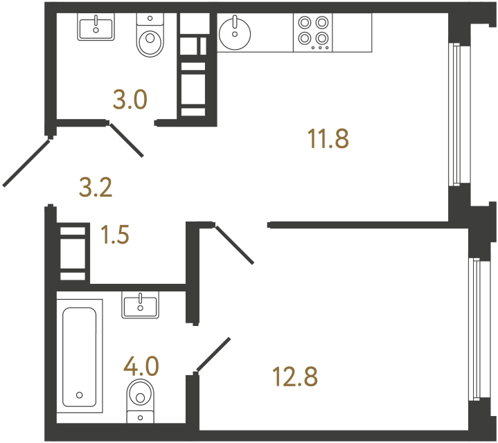 Однокомнатная квартира №773 в ЖК Гений - 36.3 м²  - №2