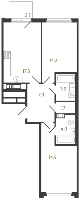 Двухкомнатная квартира №522 в ЖК Гений - 63.9 м²  - №2