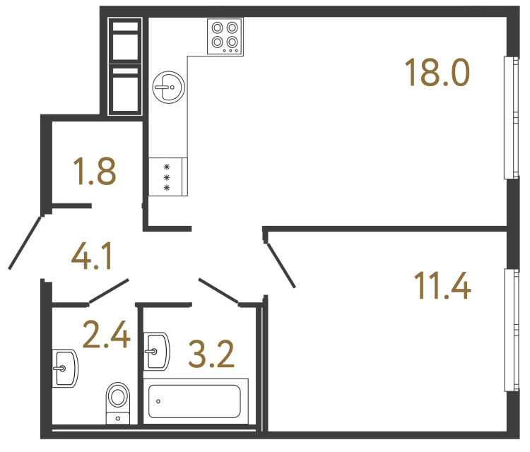 Однокомнатная квартира №201 в ЖК Передвижники - 40.9 м²  - №2
