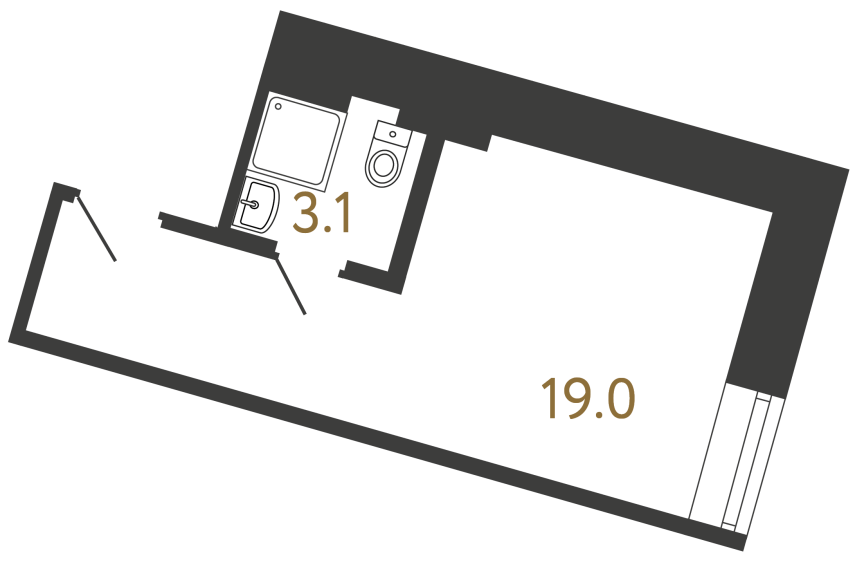 Однокомнатный номер №141 в ЖК Типография - 22.1 м²  - №2