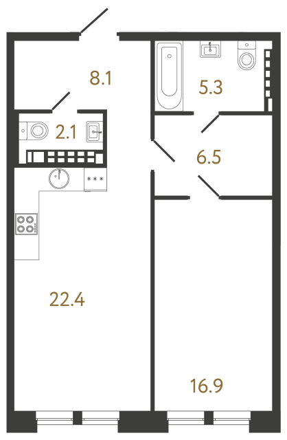 Однокомнатная квартира №61 в ЖК Коллекционер - 61.3 м²  - №2