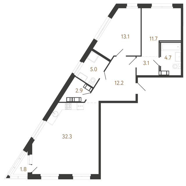 Двухкомнатная квартира №105 в ЖК Куинджи - 85 м²  - №2