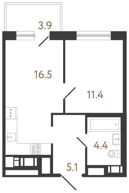 Однокомнатная квартира №344 в ЖК Передвижники 2 - 37.4 м²  - №2