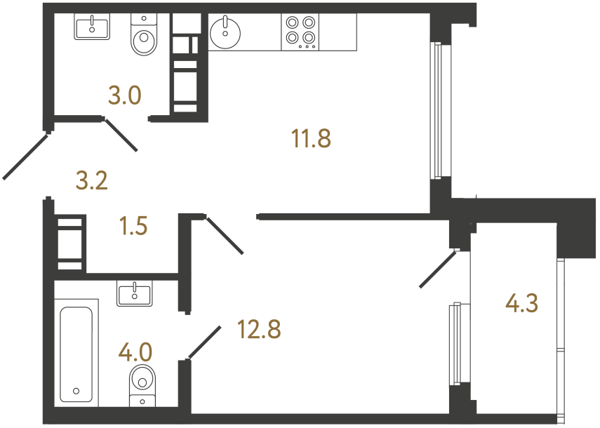 Однокомнатная квартира №897 в ЖК Гений - 36.3 м²  - №2