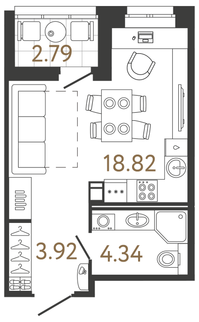 Студия №574 в ЖК Ultra City 3 - 27.08 м²