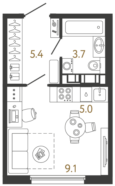 Студия №734 в ЖК Гений - 23.2 м²