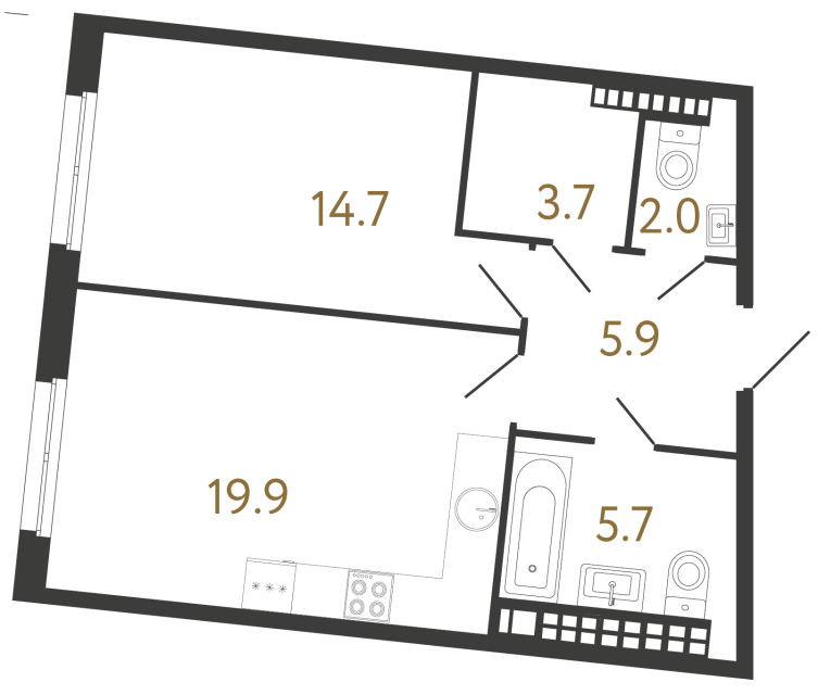 Однокомнатная квартира №213 в ЖК Визионер - 51.9 м²  - №2