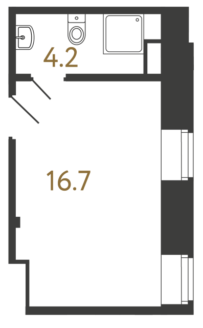 Однокомнатный номер №88 в ЖК Типография - 20.9 м²  - №2