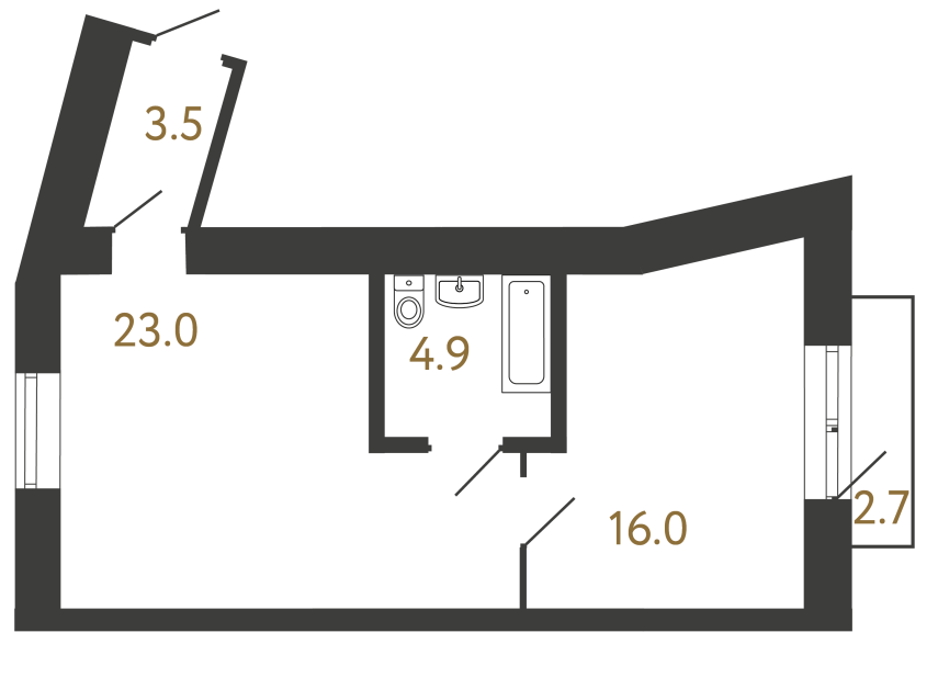 Однокомнатные апартаменты №140 в ЖК Типография - 50.1 м²  - №2