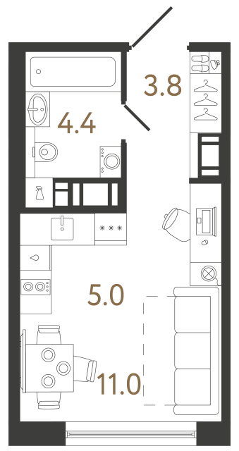 Студия №80 в ЖК Передвижники 2 - 24.2 м²